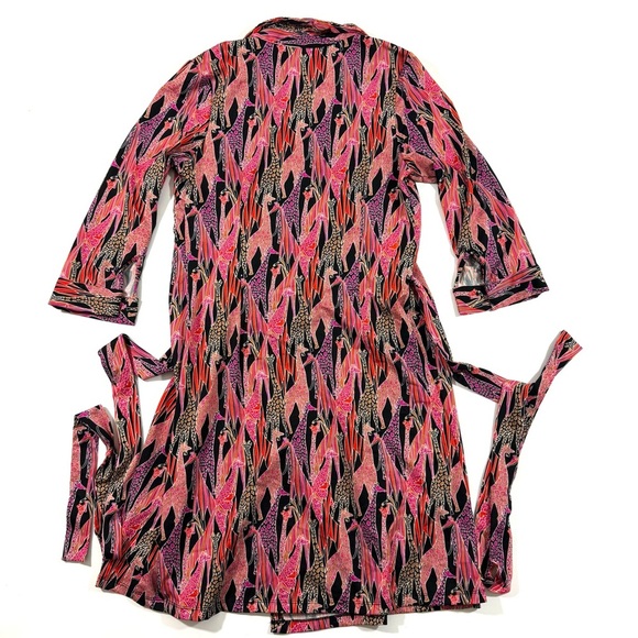 Julie Brown Wrap Dress Size Small Giraffe Print Black Pink - Picture 2 of 7